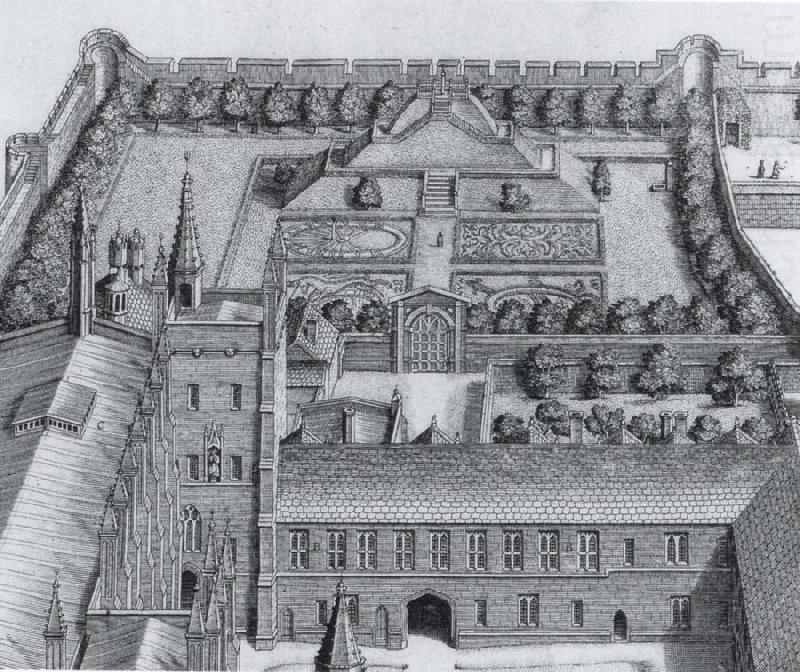 Detail of New College Garden with the Tudor mount as it was remodelled in 1647, unknow artist